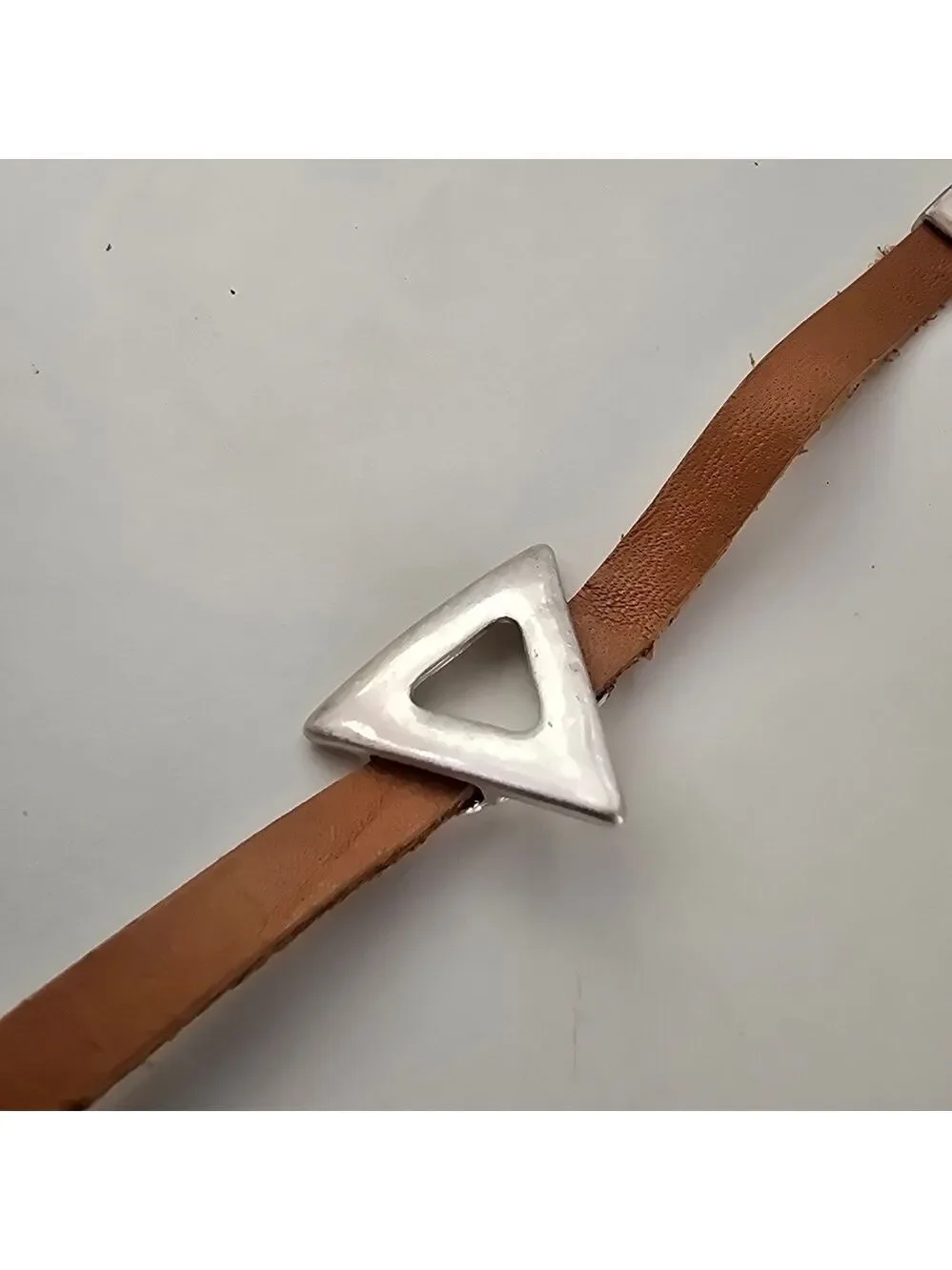 NWT Bohemian Antique Silver Geo Triangle Brown Faux Leather Bracelet